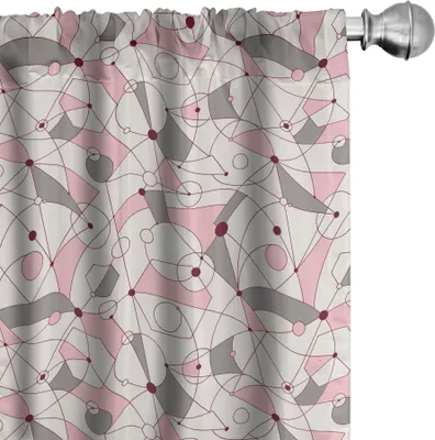 Immagine prodotto di ABAKUHAUS Metà del secolo Tende, tendaggi, griglie dalle forme geometriche casuali e linee dall'approccio modernista, 2 pezzi 75 x 225 cm, rosa pallido beige grigio