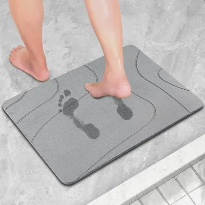 Produktbild von Kieselgur rutschfeste Badematte Duschmatte Stein Badezimmermatte Schnelltrocknende Naturstein Bodenmatte 60x39cm (Dunkelgrau-C)