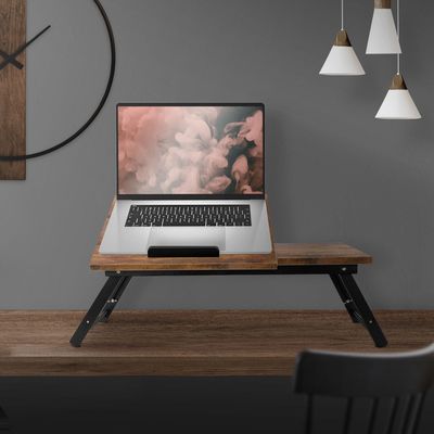 ML-Design Laptoptisch für Bett/Sofa, Vintage Braun, aus Holz, höhenverstellbar & klappbar, 4 Neigungswinkel, Lapdesks für Lesen & Frühstück, Laptopständer mit Schublade, Notebooktisch Betttisch Knietisch