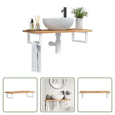 Immagine prodotto di The Living Store Mensola per lavabo a parete in acciaio e legno di acacia
