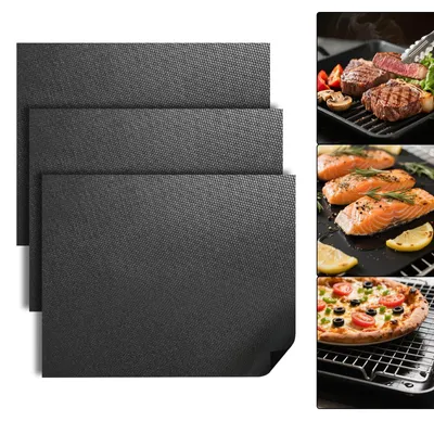 Image de Tapis de cuisson pour barbecues à gaz, lot de 3, 50 x 40 cm, tapis de cuisson, feuille de cuisson pour barbecues au charbon de bois et barbecues électriques, résistant à la chaleur et découpable, papier de cuisson réutilisable pour barbecues à gaz