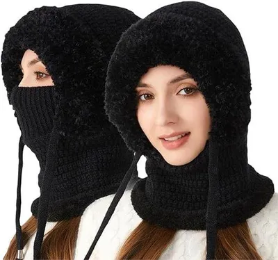 Produktbild von Winter-Gezichtsbedekkende-3-in-1-Balaklava-Mütze - 56-58 cm - Winddichte-Schwarze-Wollmütze