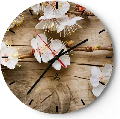 Produktbild von Wanduhr - Rund - Glasuhr - Blume Stängel - 40x40cm - Schleichendes Uhrwerk - Lautlos - zum Aufhängen bereit - Dekoration Modern - Wanddekoration aus Glas - C3AR40x40-3537