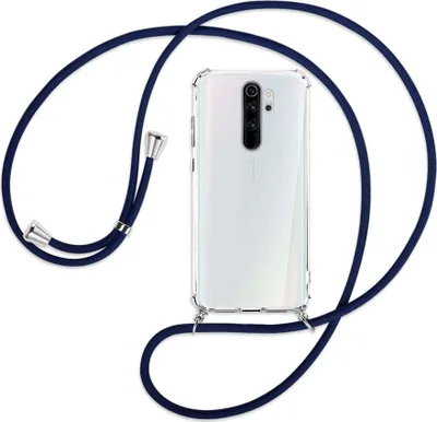 Produktbild von Handykette Backcover-Schutzhülle mit Band (Metall silberfarben) für Xiaomi Redmi Note 8 Pro - dunkelblau