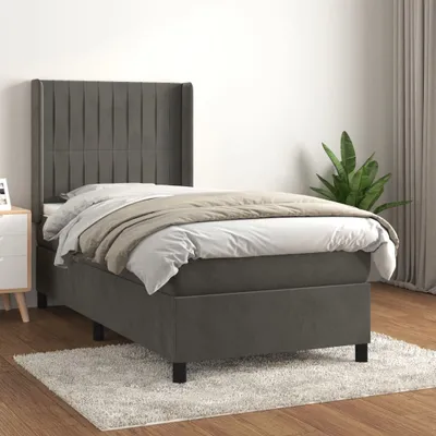 Produktbild von vidaXL Boxspringbett mit Matratze Dunkelgrau 90x190 cm Samt - Boxspringbett - Boxspringbetten - Bett - Schlafzimmermöbel