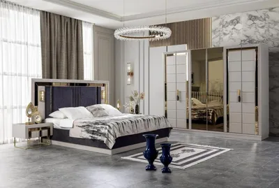 Produktbild von Elternzimmer Schlafzimmer Set Komplette Garnitur Schrank Bett Nachttisch 4tlg