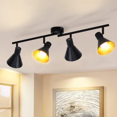 Immagine prodotto di ZMH plafoniera faretto da soffitto 4 fiamme nero plafoniera corridoio E14 vintage orientabile 330° industriale retrò faretto da soffitto metallo per cucina camera da letto spogliatoio