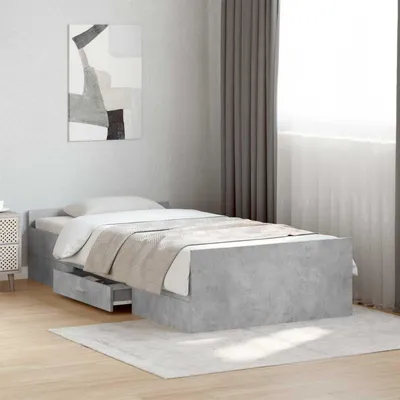 Zdjęcie produktu dla Maison Exclusive - Łóżko z pojemnikiem na pościel, kolor betonowy, 80 x 200 cm, płyta wiórowa