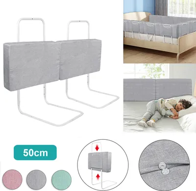 Produktbild von YARDIN Kinderbettgitter Bettschutzgitter 2X50cm 5-Loch Höhenverstellbar, Rausfallschutz Babybettgitter Bettgitter für Familienbett und Kinderbett,Grau