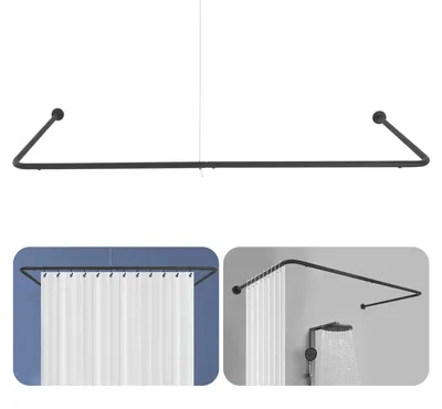 Produktbild von Duschvorhangstange - U-förmige Wandstange - Verstellbare Länge - Edelstahl Rostfrei - Für Dusche/Badewanne - Schwarz