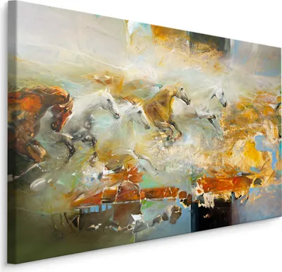 Produktbild von Fabelhafte Canvas LEINWAND BILDER 100x70 cm XXL Kunstdruck Tiere Pferde Abstraktion