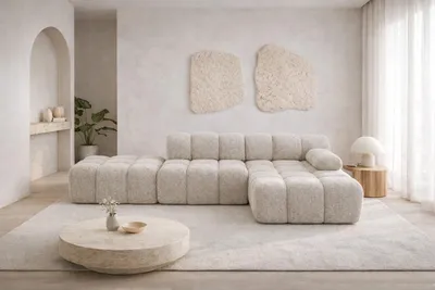 Produktbild von Kaiser Möbel Ecksofa modular mit Hocker, Sofa L-Form, Bouclé-Stoff Abriamo, Beige, Rechts, Selia