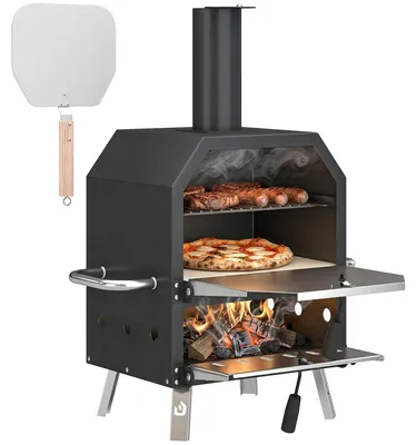 Produktbild von Outsunny Outdoor Pizzaofen Holzbefeuerter Pizza Ofen Edelstahl 2 Ebene