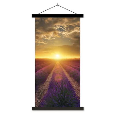 Produktbild von MuchoWow® Textilposter Sonnenuntergang - Lavendel - Frankreich 40x80 cm mit schwarzem Rahmen - Wandemalerei