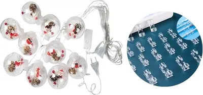 Image de lot de 2 10 boules de Noël transparentes IP65 alimentées par USB avec lumières LED, figurines et neige artificielle + 20 serre-câbles - BALLCORD