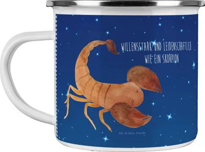 Produktbild von Mr. & Mrs. Panda becher emaille Sternzeichen Skorpion - Sternenhimmel Blau - Geschenk, Haferl, Teebecher, Teetasse, Oktober, Geburtstag November, Pott, Kaffeepott, Tasse