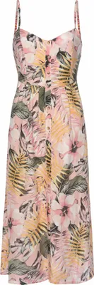 Produktbild von LASCANA Sommerkleid aus Leinenmix mit Baumwolle und tropischem Alloverdruck apricot-bedruckt Größe 36
