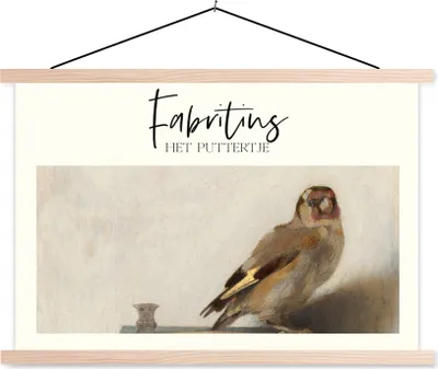 Produktbild von MuchoWow® Textilposter Der Stieglitz - Carel Fabritius - Gemälde 120x80 cm mit holzfarbenen Rahmen - Aufhängeset