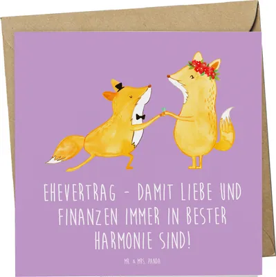 Produktbild von Mr. & Mrs. Panda Glückwunschkarte Ehevertrag Liebe Finanzen - Lavendeltraum - Geschenk, anlasskarte, Heiraten, doppelkarte, Klappkarte, emotionale Sicherheit, Schutz