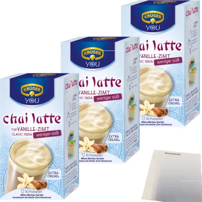 Produktbild von Krüger You chai latte Vanille-Zimt weniger süß 3er Pack (3x250g Packung) + usy Block