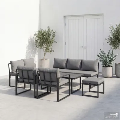 Produktbild von home24 Loungeset - 3-teilig - Eisen / Webstoff - Grau / Anthrazit