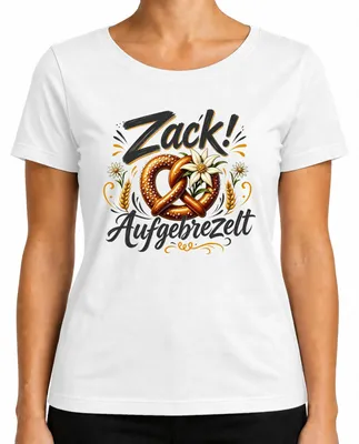 Immagine prodotto di Zack! Maglietta tradizionale bavarese con motivo "Brezel", pantaloni in pelle da uomo, maglietta da donna, bianca, taglia XXL