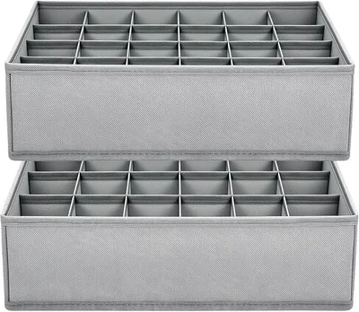Produktbild von PolkaHome® 2er Set Schubladen-Organizer, 48 Fächer, faltbar, Stoffbox für Socken & Unterwäsche, Grau