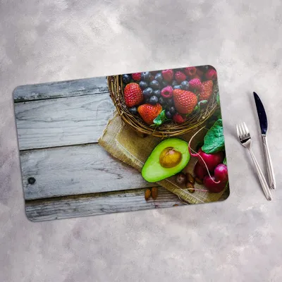 Produktbild von Tischset 4x45x30 cm Platzset Tischmatte Platzmatte Untersetzer - Früchte auf Holz