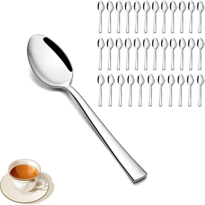 Produktbild von Teelöffel 36 Stück 13,5cm Edelstahl Kaffeelöffel Espressolöffel Set Dessertlöffel Spiegelpoliert Spülmaschinenfest Quadratischer Griff