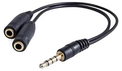 Produktbild von Audio redukcja, Jack (3.5mm) M 4-polowy - 2x Jack (3.5mm) F, 0.2 m, stereo, czarna, Logo