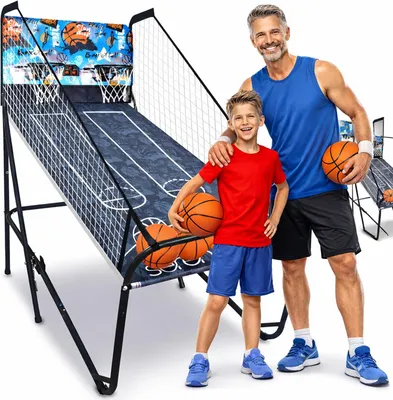 Immagine prodotto di Gioco arcade per il basket - Macchina per il basket - Tabellone digitale per il punteggio del basket e timer per il tempo di gioco - Pieghevole - Gioco sportivo per bambini e adulti