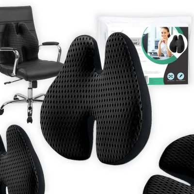 Produktbild von Lendenkissen aus Memory-Schaum für Bürostuhl & Autositz - Lordosenstütze Kissen Orthopädisches Rückenstütze - SCHWARZ Ergonomisches Rückenkissen 40x43