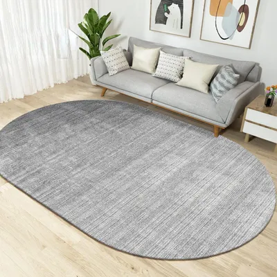 Produktbild von Ovaler Teppich Kurzflor Grau 160 x 280 cm