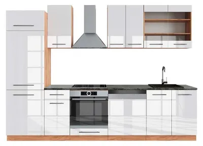 Obrázek produktu pro Kuchyňský kout Vicco Fame-Line Bílý vysoký lesk/zlatý dub power 300 cm , PD Antracit, Model 42680