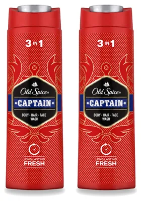 Produktbild von 2 x Old Spice Captain 3-in-1 Duschgel für Körper, Gesicht und Haar - 400 ml - Vorteilspackung - 2 Stücke