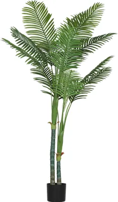 Image de HOMCOM Plante artificielle intérieure 180 cm, palmier Areca arbre artificiel avec pot en plastique et flocage, 14 feuilles en PE, fausse plante vert décoration pour maison, bureau, salon, chambre