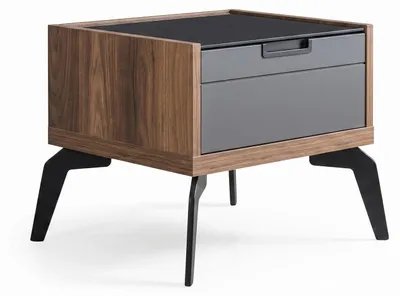 Image de Table de chevet élégante, gris et marron, console de nuit moderne de style industriel, confortable