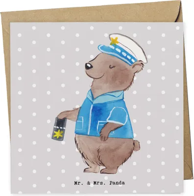 Produktbild von Mr. & Mrs. Panda doppelkarte Polizeivollzugsbeamtin Herz - Grau Pastell - Geschenk, Polizistin, anlasskarte, Polizei, Klappkarte, Glückwunschkarte, Polizeivollzugsbeamte