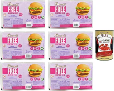 Produktbild von Italian Gourmet bundle für glutenfreie Burger – Bauli Free Hamburger Brötchen 6 x 300 g, weich & ballaststoffreich, laktosefrei, einzeln verpackt + Italian Gourmet Polpa