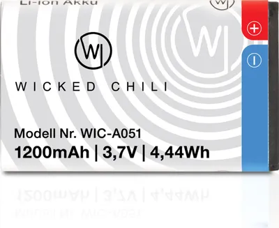 Produktbild von Wicked Chili Akku kompatibel mit AMV Fritz!Fon C6 - 1200mAh bis 19 Stunden Gesprächsdauer, Ersatzakku C6 ohne Kapazitätsverlust - Ersetzt Fritzfon IP Telefon original Akku A051 (Li-Ion 4,4Wh 3,7V)