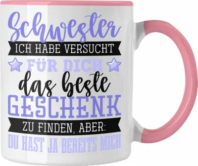Produktbild von Trendation - Schwester Versucht Das Beste Geschenk Zu Finden Tasse Geschenk Schwesterherz Lustiger Spruch Geburtstag (Rosa)
