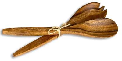 Salatbesteck aus Akazienholz, 31 cm, 2-teilig, Löffel und Gabel