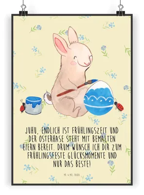 Produktbild von Mr. & Mrs. Panda Bild Hase Marienkäfer DIN A4 - Blumig - Geschenk, Osterhase, Ostergeschenke, Picknicken, Ostern, wanddeko, drucke, Wandbild, kunstdruck poster, Frühling