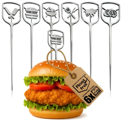 Produktbild von com-four® 6x Edelstahl-Burger-Spieße 16 cm, Metallspieße mit breiter