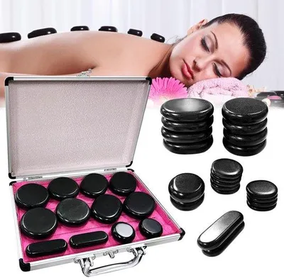 Produktbild von Set für Hot Stone Massage – Tragbar – Elektrisch – Entspannung – Basaltsteine – Für Massagen – 21 Steine