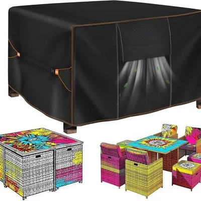 Productafbeelding van Tuintafelhoes, waterdicht, 130x130x80 cm, 420D Oxford-stof, winddichte beschermhoes voor tuinmeubels