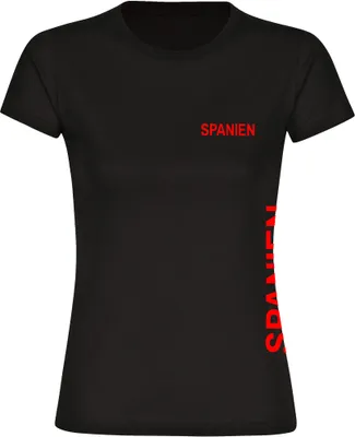 Produktbild von multifanshop Damen T-Shirt - Spanien - Brust & Seite, schwarz, Größe L