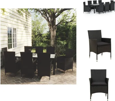Produktbild von vidaXL 9-tlg. Garten-Essgruppe mit Kissen Poly Rattan Schwarz -  Gartenmöbel-Sets