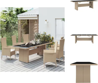 Produktbild von vidaXL Gartentisch mit Glasplatte Beige Poly Rattan & Hartglas -  Gartentische