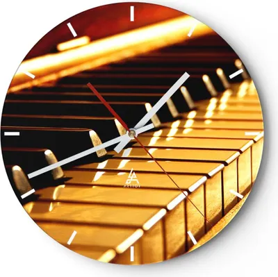 Produktbild von Wanduhr - Rund - Glasuhr - Klavier Musik Konzert - 40x40cm - Schleichendes Uhrwerk - Lautlos - zum Aufhängen bereit - Dekoration Modern - Wanddekoration aus Glas - C3AR40x40-2200